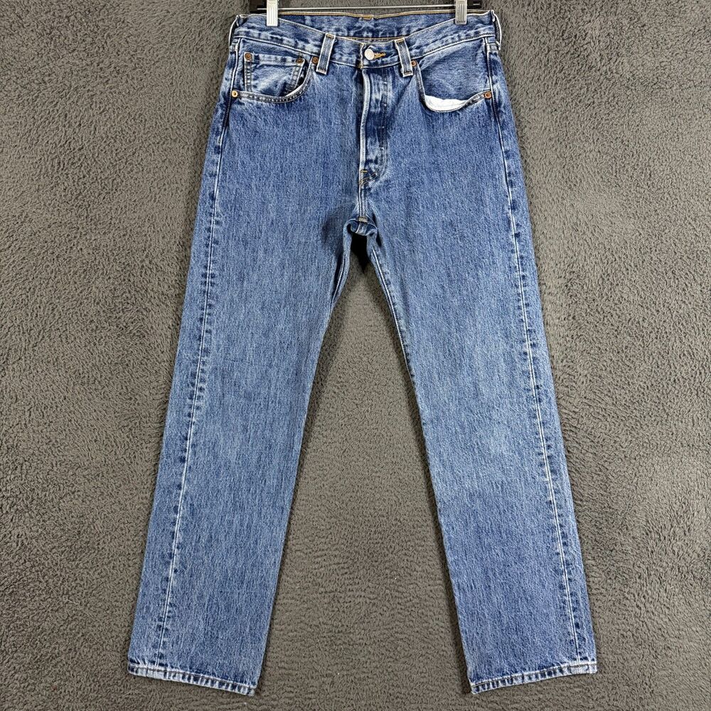 Levis 501 Jeans Mens 32x32 Blue Straight Fit Medium Wash Denim Button Fly Y2K